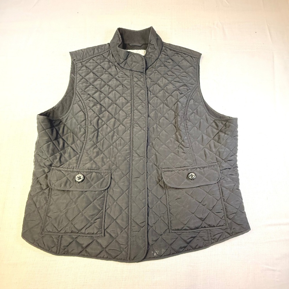 Van Heusen Quilted Vest Black Snap Front Stand Collar Pockets Size XXLarge